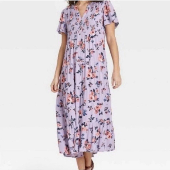Knox Rose Maxi Dress Ruffle Tier Lilac Purple Pink Roses Lavender Plus Easter - Picture 1 of 13